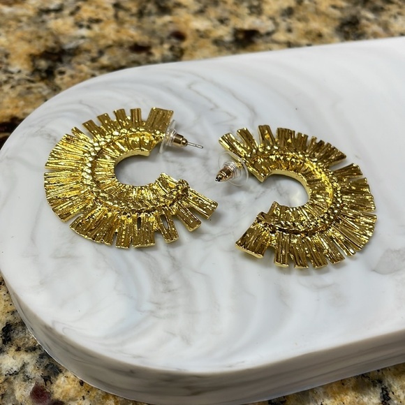 Zara Gold Flat Hoop Earrings - Picture 8 of 15